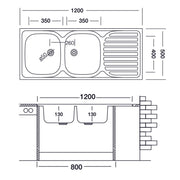 Évier deux bacs avec égouttoir gauche 50x120 cm acier