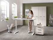 Scrivania Regolabile in Altezza Motore e Display 150x69 cm Bianco Laccato e Bianco