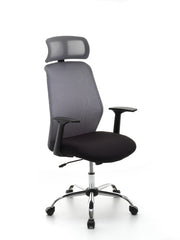 Poltrona per Ufficio Direzionale Mod Kart - Struttura in Acciaio Cromato - Tessuto Nero - Schienale a Rete - Dim.L49.5xP64xH116-123.5 cm