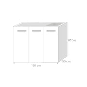 Évier de cuisine avec 3 portes Réversible blanc Cm 120x50xH 86