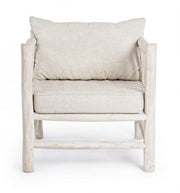 Fauteuil blanc avec coussin en teck style naturel