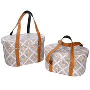 Boîte en éco-cuir avec poignées 1-2 ovale blanc cm36x26h20