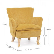 Fauteuil vintage chenille tapissé de velours ocre