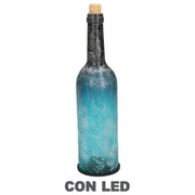 Bouteille en verre bleu paon avec led ronde cmø8h29