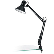 Lampe de bureau à bras articulé orientable, pince et culot E27, couleur noire.