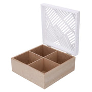Boîte à thé carrée en bois blanc avec 4 compartiments cm18x18h8