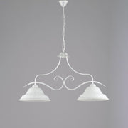 Lustre classique en fer blanc argenté deux lumières 85x h51 cm