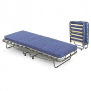 Sommier simple en acier verni pouvant être fermé par des roulettes et 15 lattes de bois