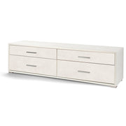 Cabinet basse porte en bois quatre tiroirs oxyde blanc 179x47x H50 cm
