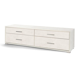 Cabinet basse porte en bois quatre tiroirs oxyde blanc 179x47x H50 cm