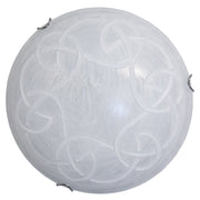 Plafonnier 2xE27 avec Crochets en Chrome et Verre Rayé Blanc.