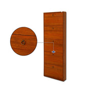 Meuble à chaussures slim en bois mélaminé 5 abattants noyer antique h.180x65x15 cm