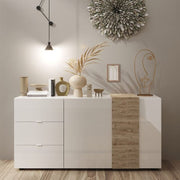 Buffet Sabry 2 portes 3 tiroirs chêne Kadiz blanc brillant