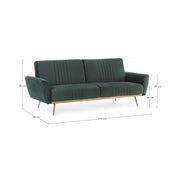 Canapé convertible 3 places JOHNNY en velours vert foncé 210x83x h85 cm