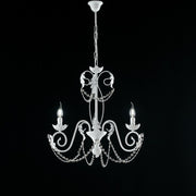 Lustre en fer blanc Shabby strass damassé trois lumières 47x h60 cm