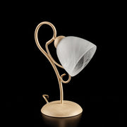 Lampe de table en fer ivoire une lumière Albâtre Abat-jour en verre blanc 23x h31 cm
