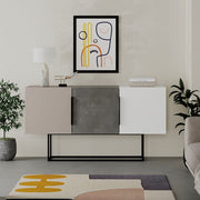 Buffet Tontini 3 portes couleur gris tourterelle blanc ciment 150 cm