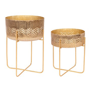 Ensemble de 2 porte-vases en aluminium doré de style vintage