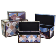 Malle rectangulaire en cuir écologique bleu marocain 1-4 cm80x40h50