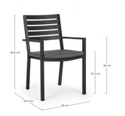 4x Chaise anthracite avec accoudoir en aluminium et coussin de style industriel