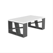Table basse miel avec plateau blanc et pieds anthracite