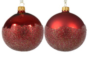 Boule de Noël en verre brillant-mat, fond ballotine 2 couleurs, rouge de Noël ø 8cm