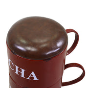 Pouf rond métal rouge avec coupelles 44 x 30 x h50 cm