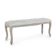 Banc classique bois velours gris Mathilde 110 x 36 x 47 cm