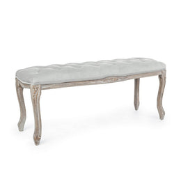 Banc classique bois velours gris Mathilde 110 x 36 x 47 cm