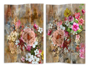 Paravent imprimé à 3 panneaux avec fleurs roses 120,6x2,5xh180,6x2,5xh180