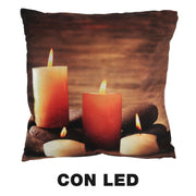 Coussin tissu bougie led marron cm40x40