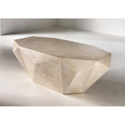 Table basse moderne en pierre fossile beige 120 x 70 xh 40 cm