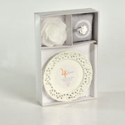 Bougie a/soucoupe rose jupiter hellebore&fleurs cm26x17h4,5 - 8 heures