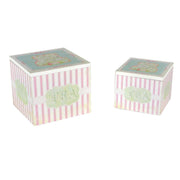 Boîte à thé carrée en bois pour 1-2 délices à rayures roses, 15x13x15 cm