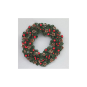 Couronne 50 cm baies rouges pommes de pin avec neige.