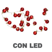 Fil de lumière sphère rouge 48 led blanc chaud alimentation fixe cm ø4x120