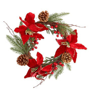 Couronne de fleurs, pommes de pin, rouge et or, rond cmø50x10