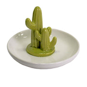 Plateau de poche rond en céramique vert cactus blanc cmø14,5h9,4