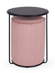 Annika ensemble table basse-pouf moderne en vieux rose