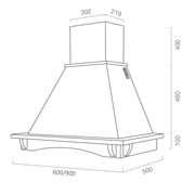 Hotte de cuisine rustique blanche CASTELLO avec cadre en bois incrusté couleur tabac 90 cm