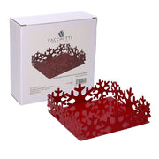 Porte-serviettes carré rouge flocon de neige en métal 16,5x16,5h5 cm
