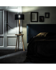 Lampadaire Acrux en tissu noir et bois STS