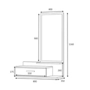 Élément mural d'entrée avec miroir et tiroir en chêne blanc 80x35xh.116 cm
