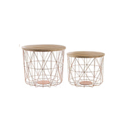 Ensemble de 2 tables basses avec récipient et tressage en cuivre