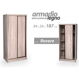 Armoire à portes coulissantes en chêne avec double compartiment 84 x 56 x 187 h cm