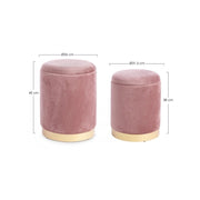 Lot de 2 Poufs en velours avec contenant POLINA Rose Antique