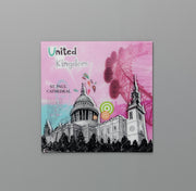 Tableau sur verre 70x70 cm avec toile multicolore