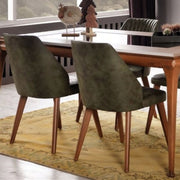 Chaise DIANA en velours vert olive pieds en bois 50x48x h87 cm