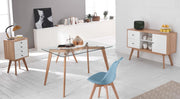 Chaises en polypropylène et assise en similicuir bleu clair 48,5x52x82h cm
