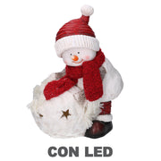 Bonhomme de neige en résine avec boule led blanche cm31,5x20,5h41